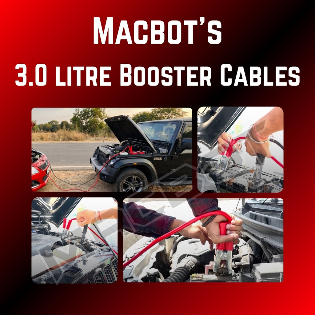 Heavy Duty Car Jumper Cable | Emergency Battery Booster Cables for Up to 3 Litre Engine Cars | High Conductivity, Tangle-Free, Durable Insulated 3 Metre Wire (Made in India)