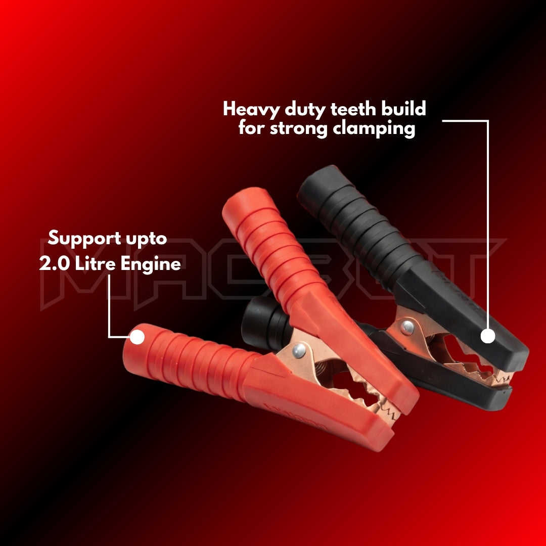 Heavy Duty Car Jumper Cable | Emergency Battery Booster Cables for Up to 2 Litre Engine Cars | High Conductivity, Tangle-Free, Durable Insulated 3 Metre Wire (Made in India)