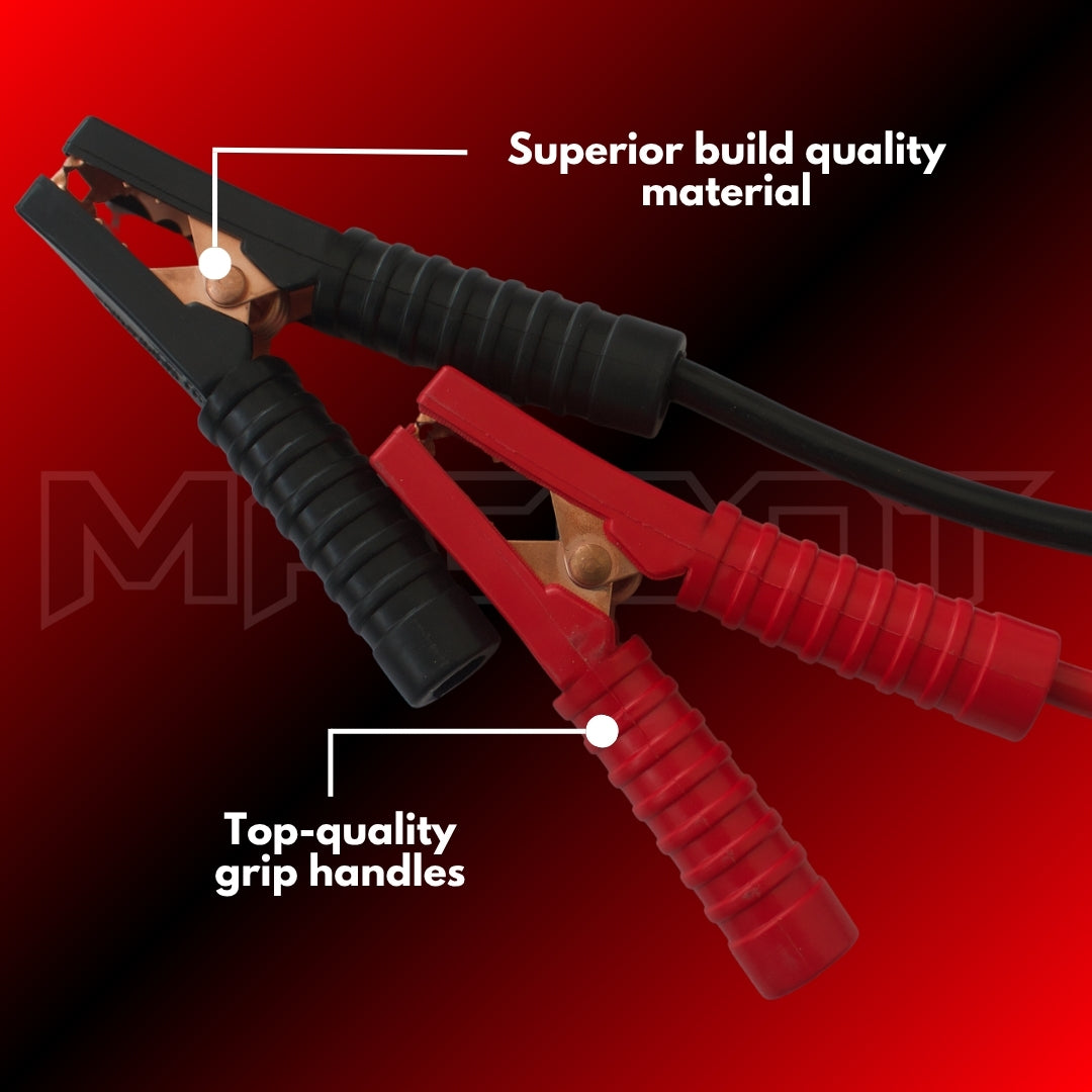 Heavy Duty Car Jumper Cable | Emergency Battery Booster Cables for Up to 2 Litre Engine Cars | High Conductivity, Tangle-Free, Durable Insulated 3 Metre Wire (Made in India)