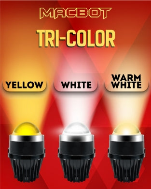 3-Inch, Led 3 Colour Projector With High Low Beam White Yellow White+Yellow 3000K 4800K 6000K Super Bright Output For Car Bumpers