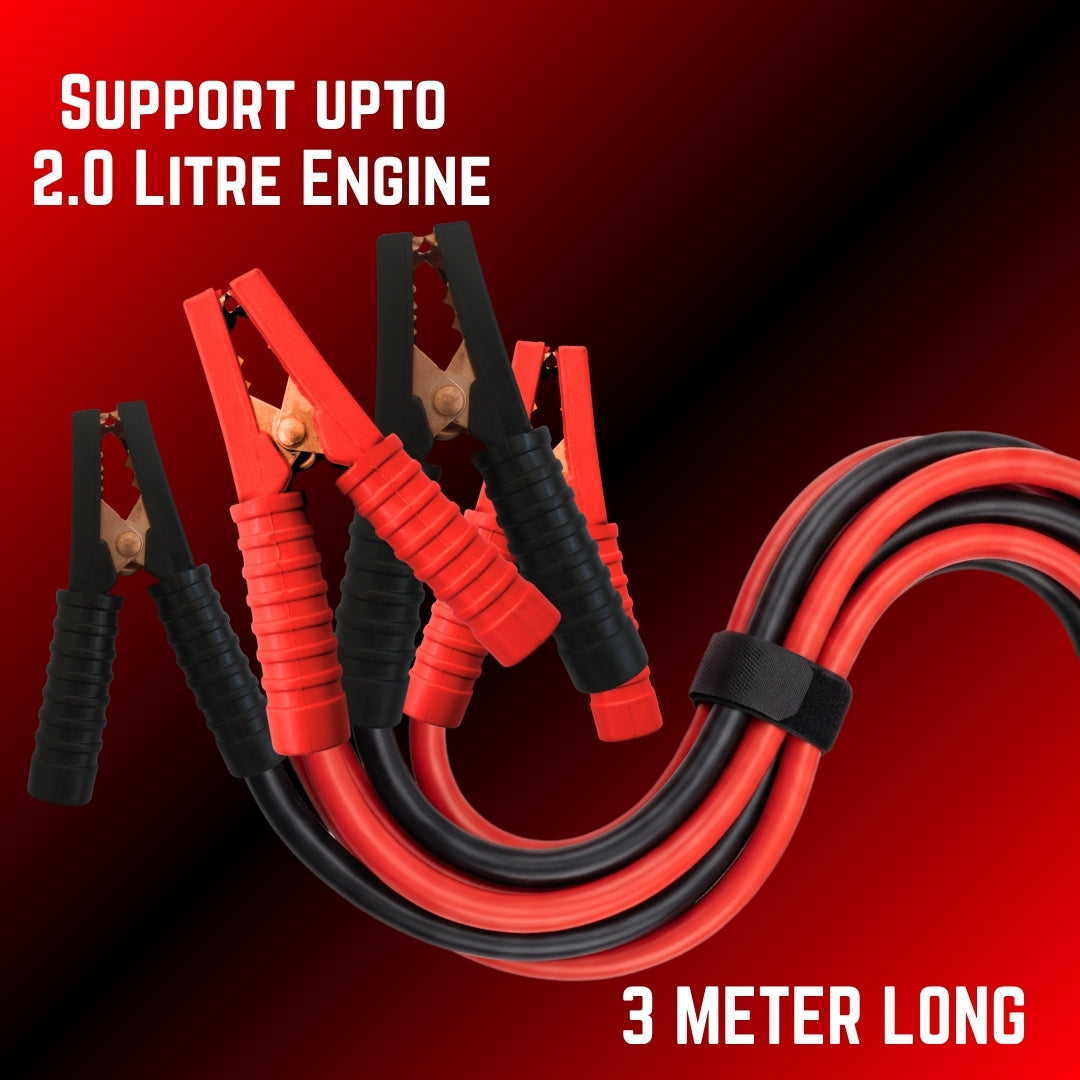 Heavy Duty Car Jumper Cable | Emergency Battery Booster Cables for Up to 2 Litre Engine Cars | High Conductivity, Tangle-Free, Durable Insulated 3 Metre Wire (Made in India)