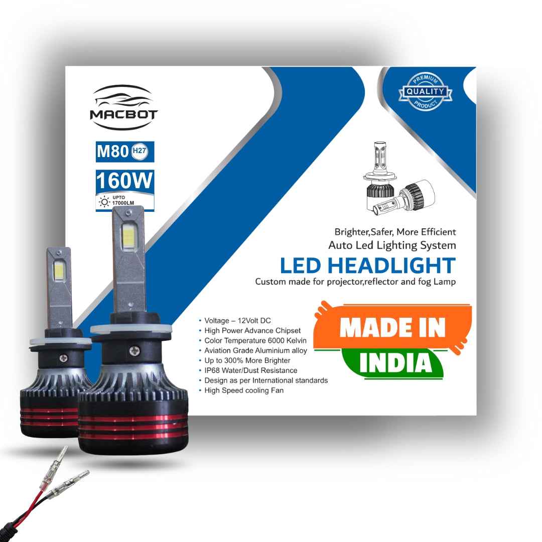 MACBOT H27 LED Fog Light Bulb - 160 Watt M80-H27, Super Bright White Light with 2-Year Replacement Warranty, Made in India (80 Watt Each Bulb)
