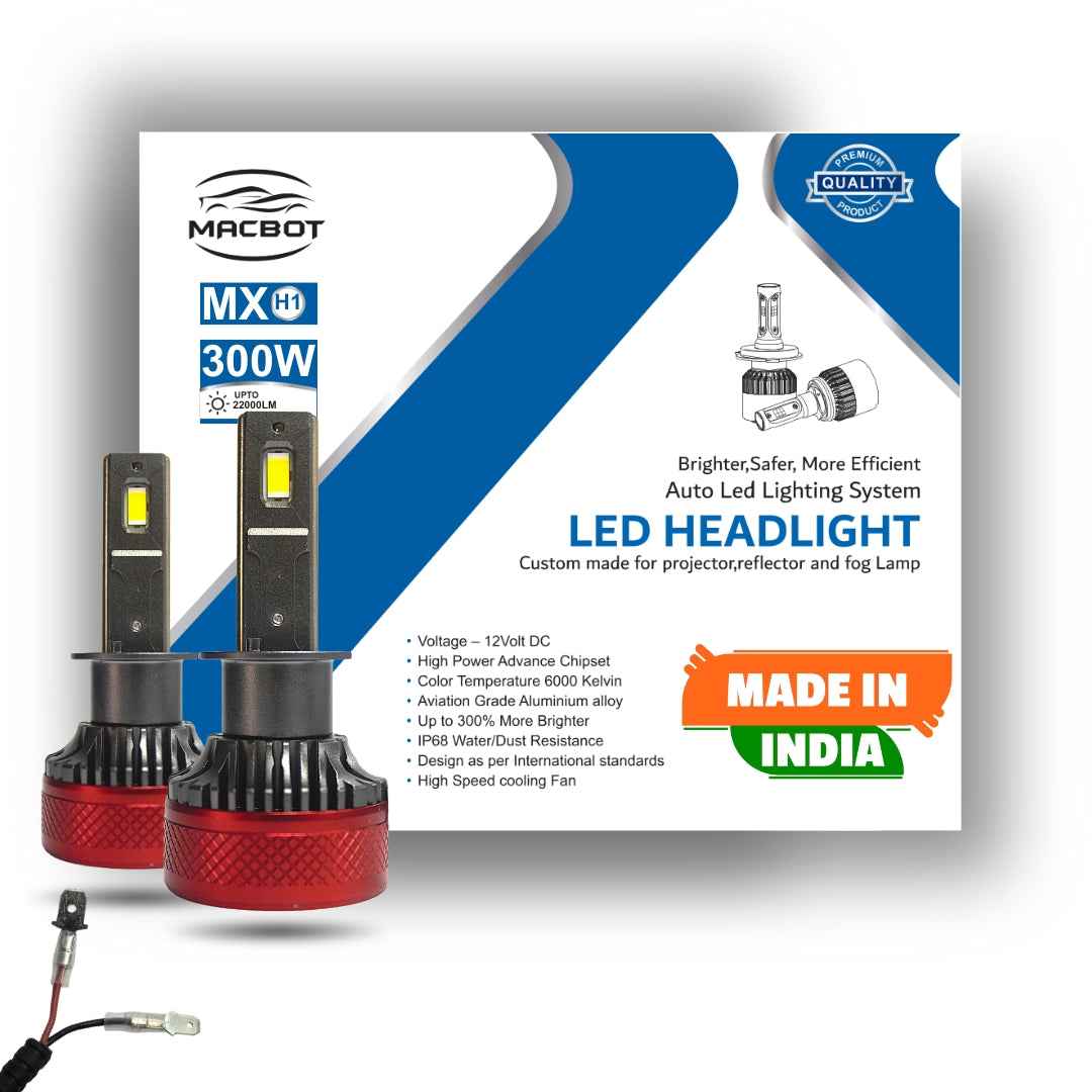 MACBOT H1 LED Headlight Bulb 300 Watt MX-H1 - Super Bright White Light, 2-Year Replacement Warranty, Made in India