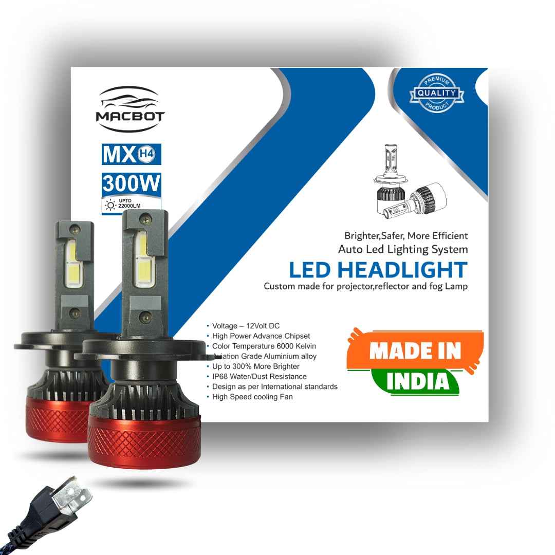 LED Headlight Bulb H4 / H19 - 300 Watt Super Bright White Light, 2-Year Replacement Warranty, Made in India