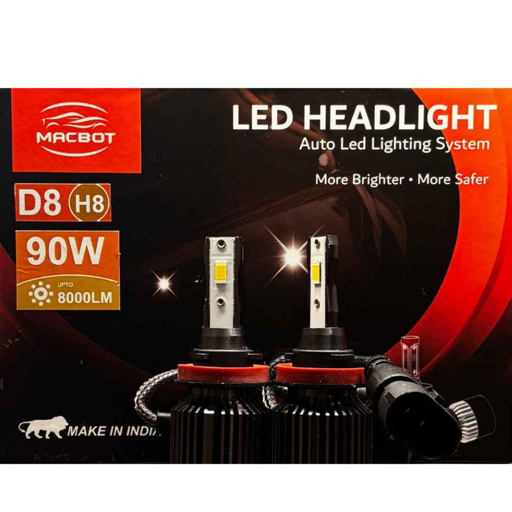 MACBOT H8 Type Warm White LED Headlight  Bulb ,Fog light Bulb 90 Watt D8-H8, with 1-Year Replacement Warranty - Made in India for Cars (45 Watt Each Bulb) Super Bright Warm White Light, Easy Installation, 