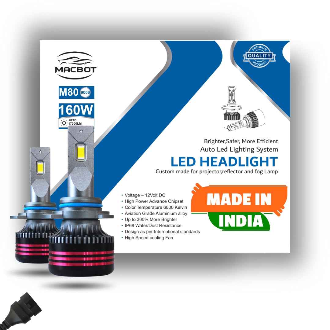 MACBOT HB4 9006 Type LED Fog Light Bulb 160 Watt M80-9006 - Super Bright HB4 9005 LED Bulb with 2-Year Replacement Warranty - Made in India