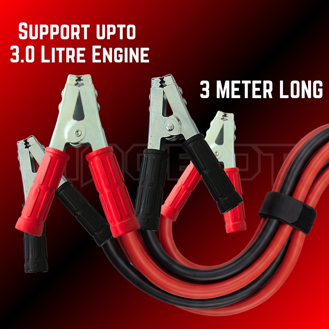 Heavy Duty Car Jumper Cable | Emergency Battery Booster Cables for Up to 3 Litre Engine Cars | High Conductivity, Tangle-Free, Durable Insulated 3 Metre Wire (Made in India)