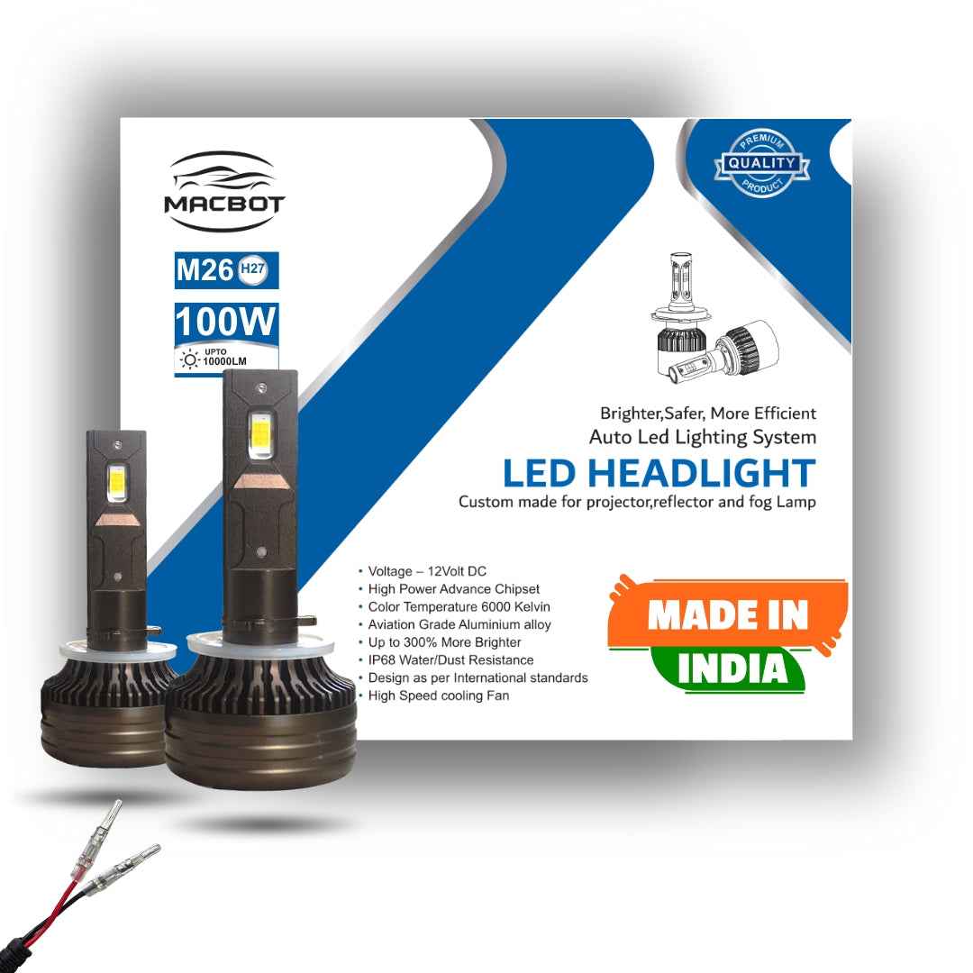 Macbot H27 LED Fog Light Bulb 100 Watt M26-H27 - Super Bright White Light, 2-Year Warranty, Made in India