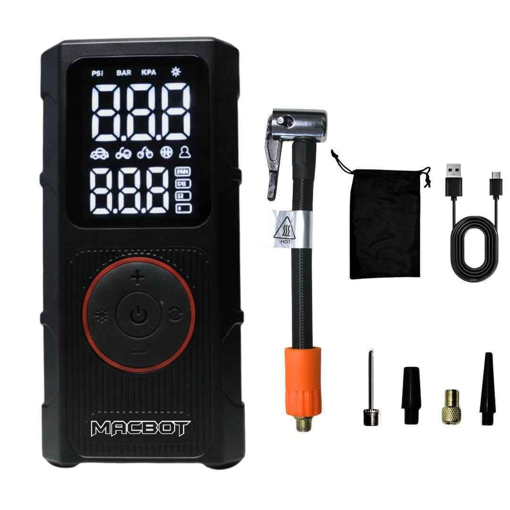 Macbot Rechargeable Tyre Inflator for Car and Bike - Portable Air Pump for Car Tyre with Fast Inflation, Compact & Lightweight Car Air Pump for Emergency Use, 12V DC Power, 6000 mAH Max 150 PSI